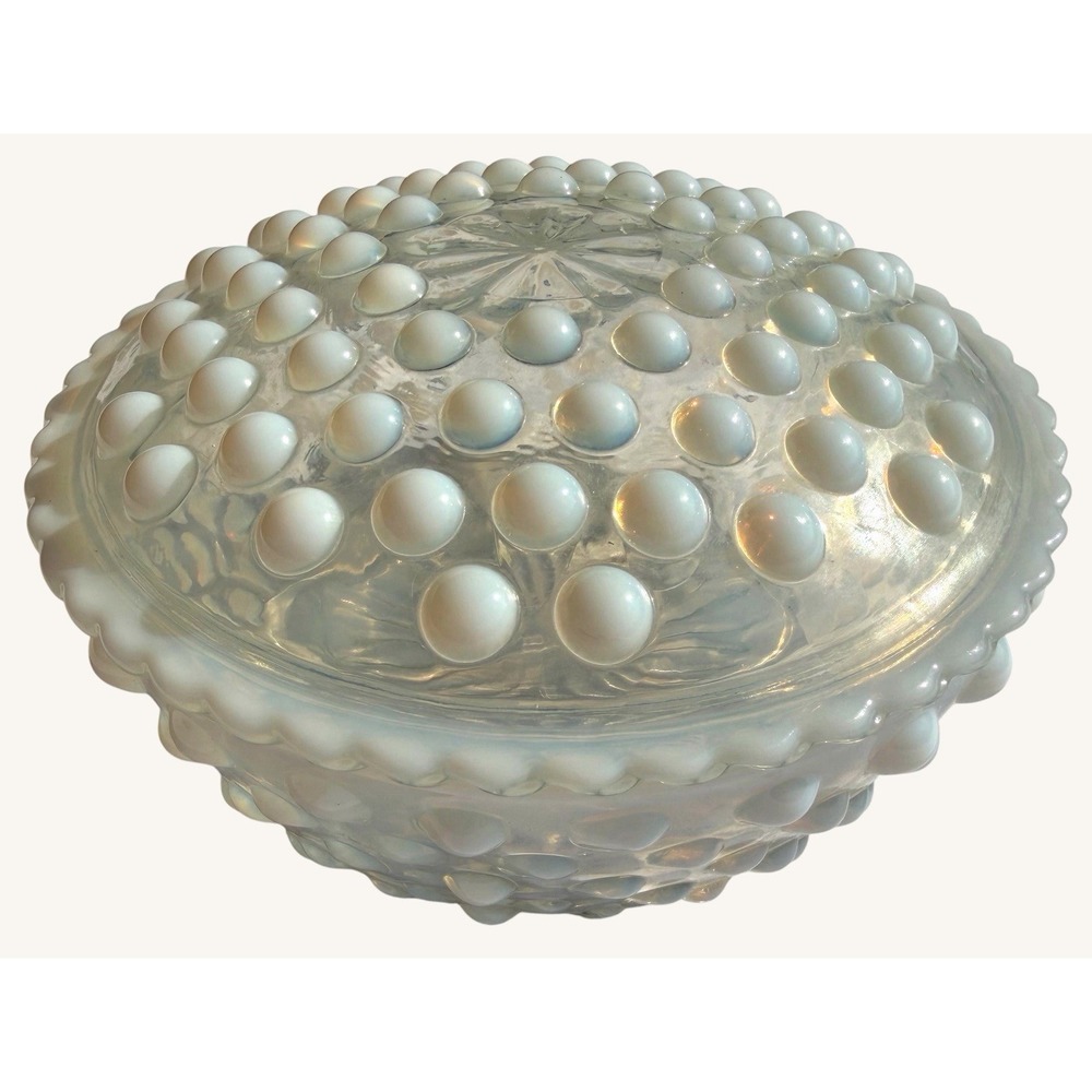 Vintage Fenton French Opalescent Hobnail Round Puff Box Lidded Trinket Dish